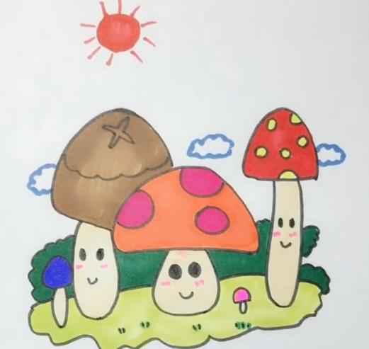 蘑菇简笔画图片 彩色蘑菇画法视频教程